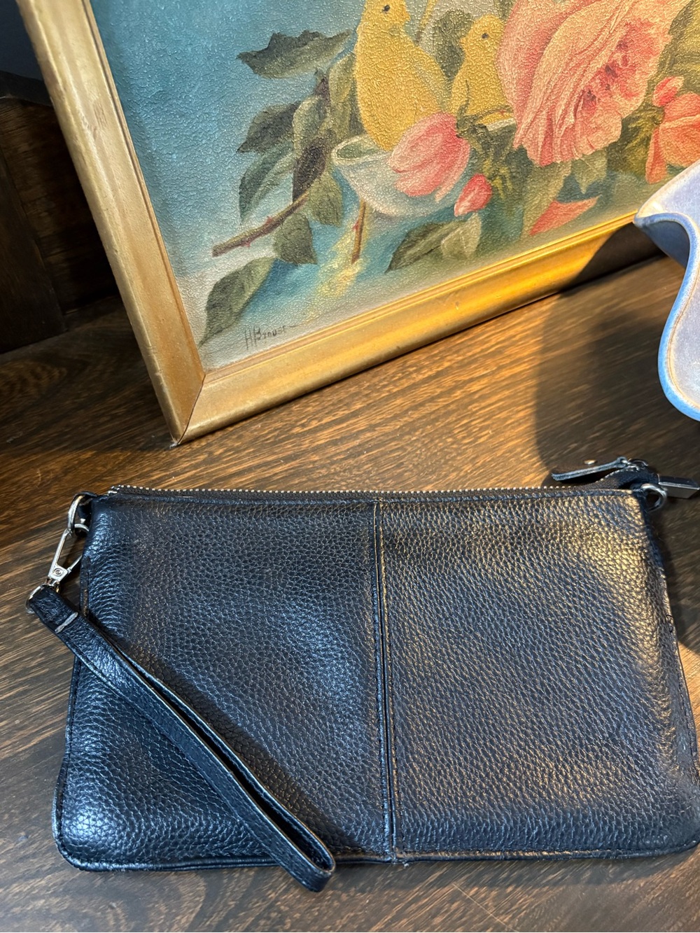 Black Leather Wristlet Clutch - Classic Carry